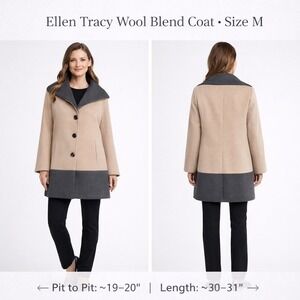 Ellen Tracy Wool Blend Colorblock Coat Oatmeal Grey Size M (10) 88CMJ360